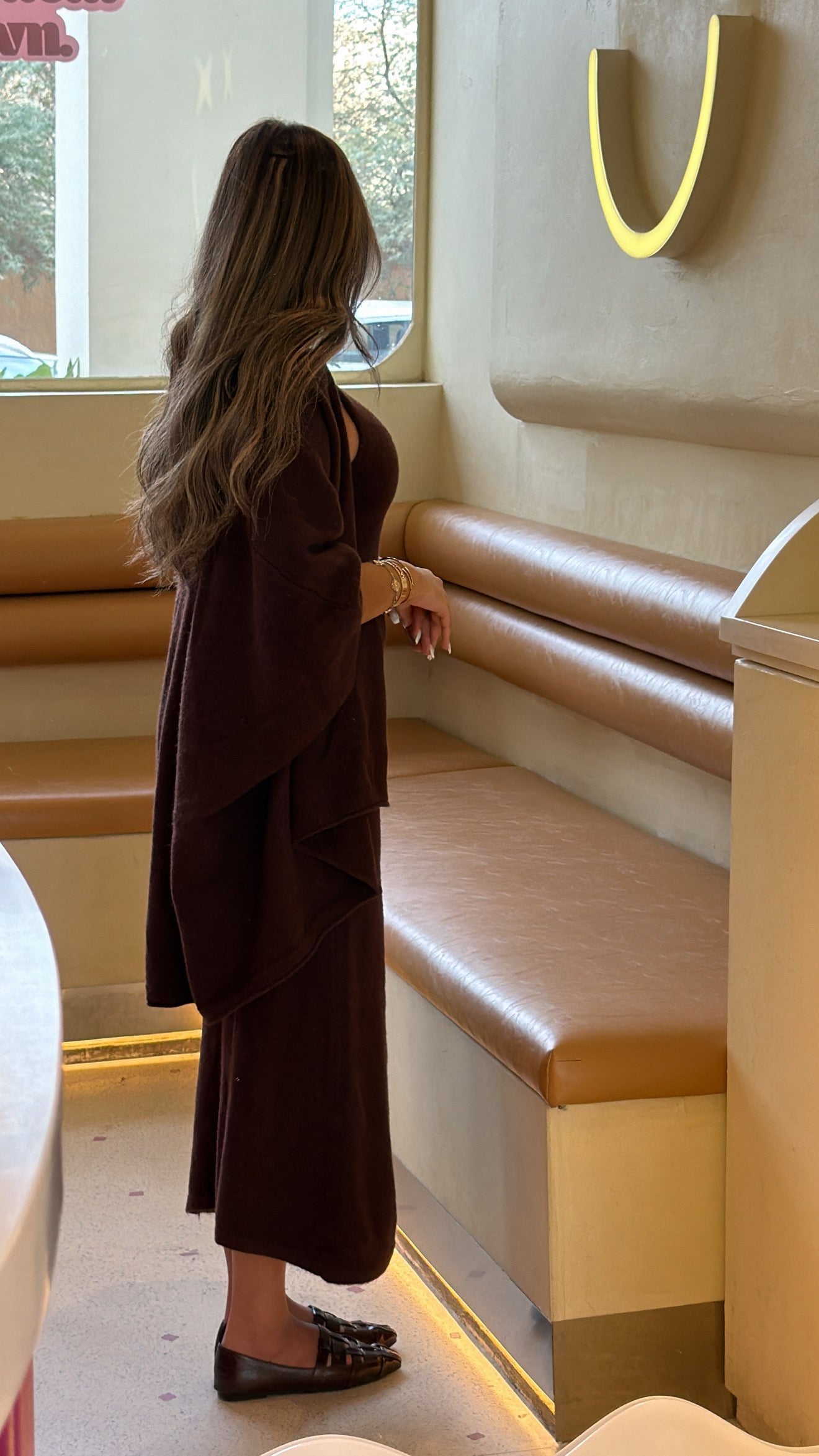 Knit dress + jacket set in dark brown