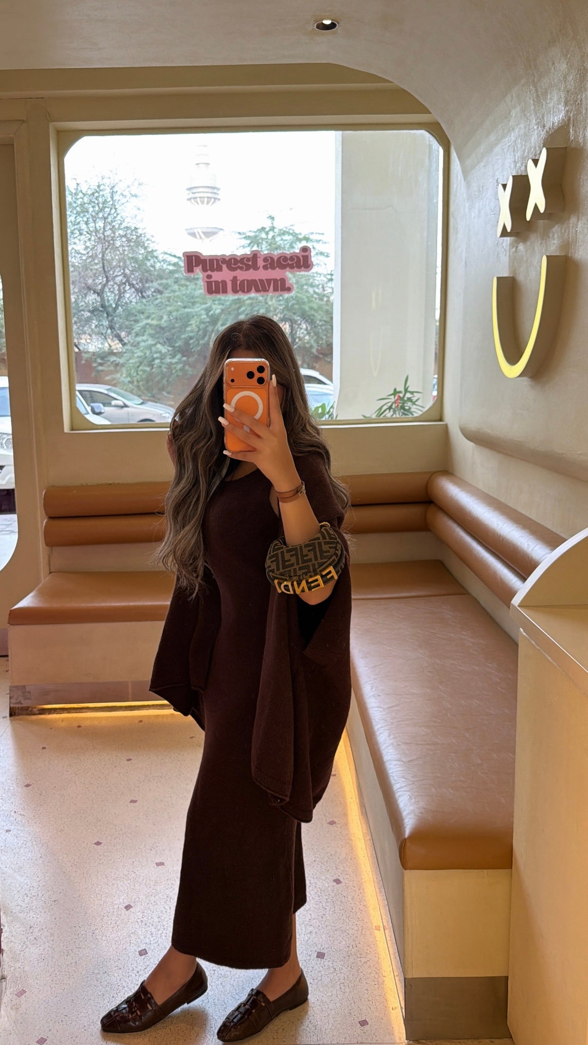 Knit dress + jacket set in dark brown