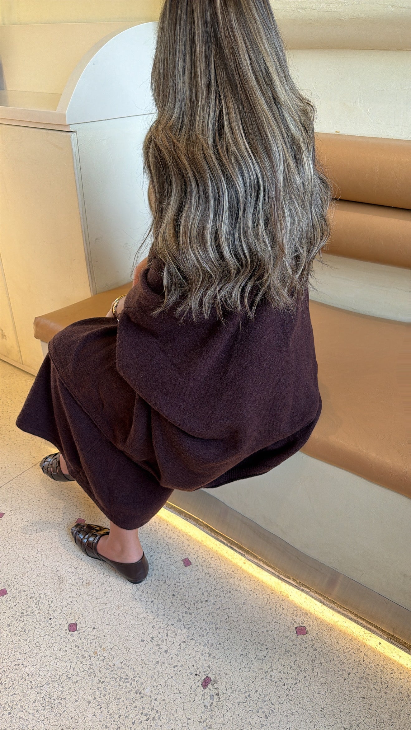 Knit dress + jacket set in dark brown